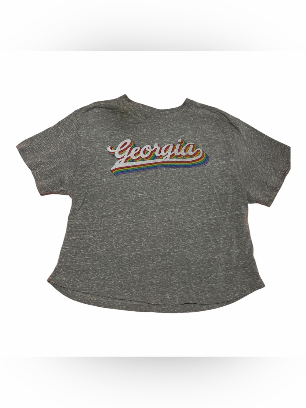 Pressbox Gray Vintage Tee with Rainbow 'Georgia' Script Size Medium